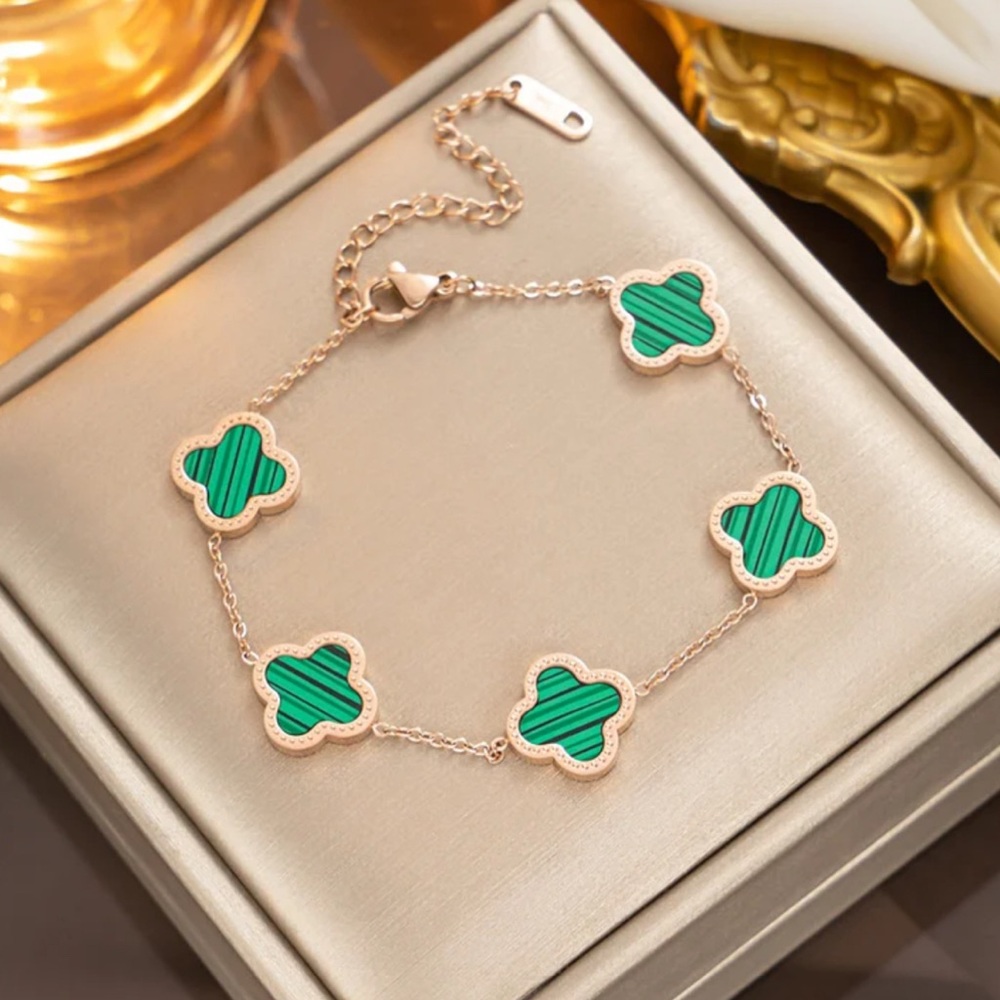 Gold and Green Clover Bracelet